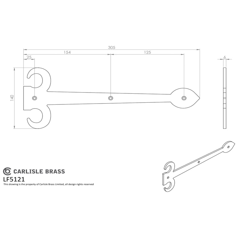 Carlisle Brass - Sword Hinge Front 305mm  X 137mm - Black Antique - LF5121 - Choice Handles