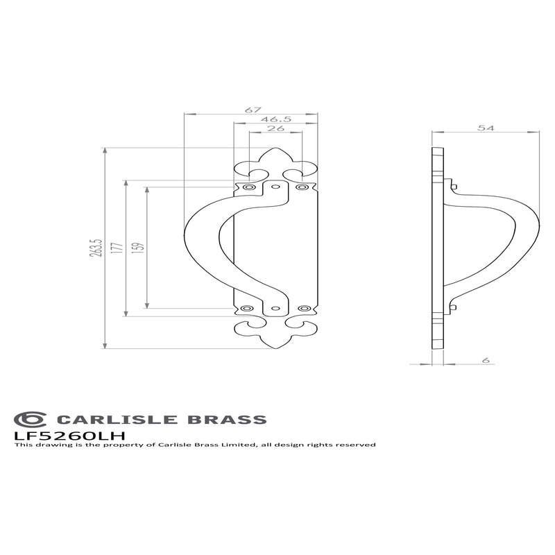 Carlisle Brass - Offset Pull Handle On Backplate Left Hand 260 x 45 mm - Black Antique - LF5260LH - Choice Handles