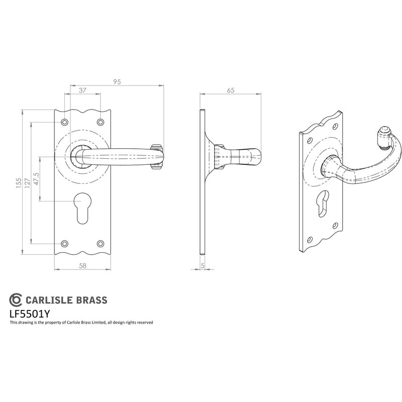 Carlisle Brass - Traditional Lever on Euro Lock Backplate - Black Antique - LF5501Y - Choice Handles
