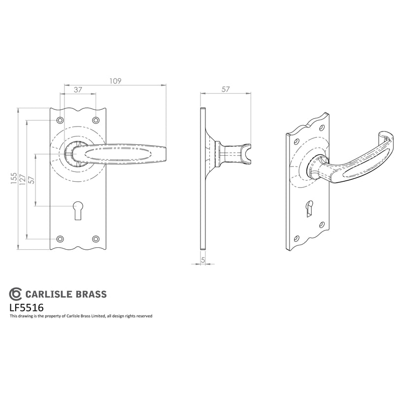 Carlisle Brass - Traditional V Lever on Lock Backplate - Black Antique - LF5516 - Choice Handles