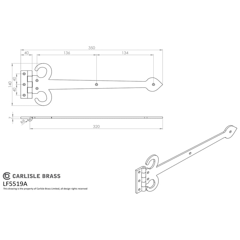 Carlisle Brass - 12 Sword Hinge 305mm - Black Antique - LF5519A - Choice Handles