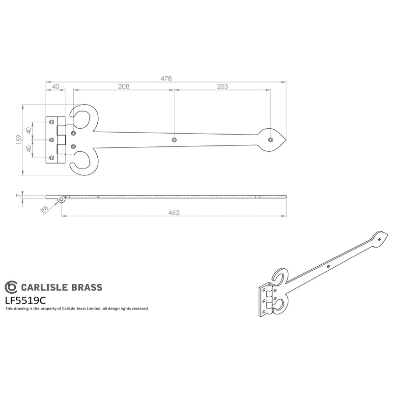 Carlisle Brass - 18 Sword Hinge 457mm - Black Antique - LF5519C - Choice Handles