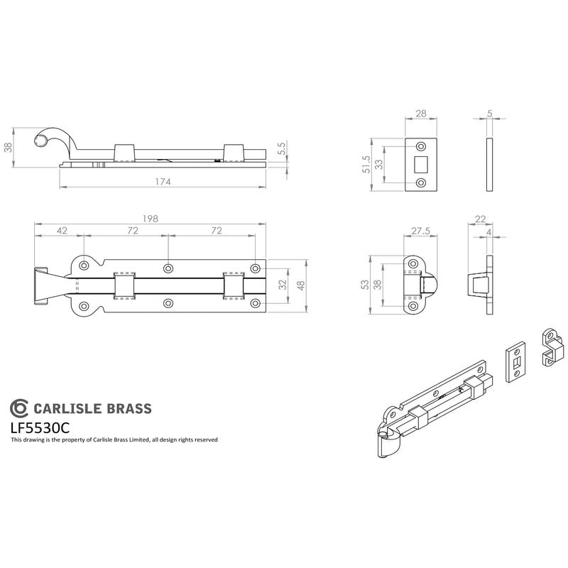 Carlisle Brass - Straight Door Bolt 199mm - Black Antique - LF5530C - Choice Handles