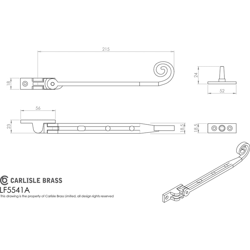 Carlisle Brass - Curly Tail Casement Stay 203mm - Black Antique - LF5541A - Choice Handles