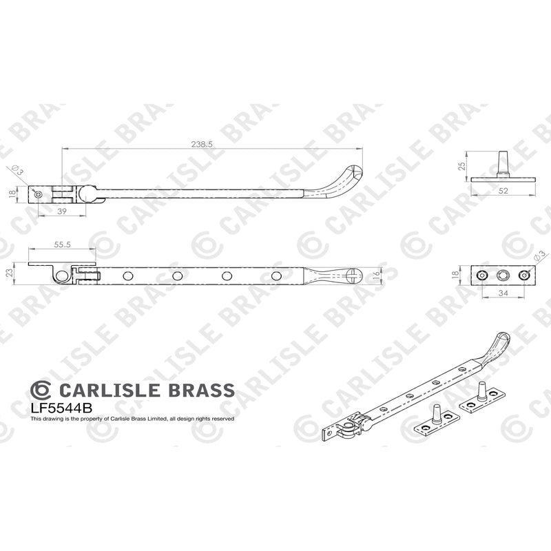 Carlisle Brass - Bulb End Casement Stay 254mm - Black Antique - LF5544B - Choice Handles