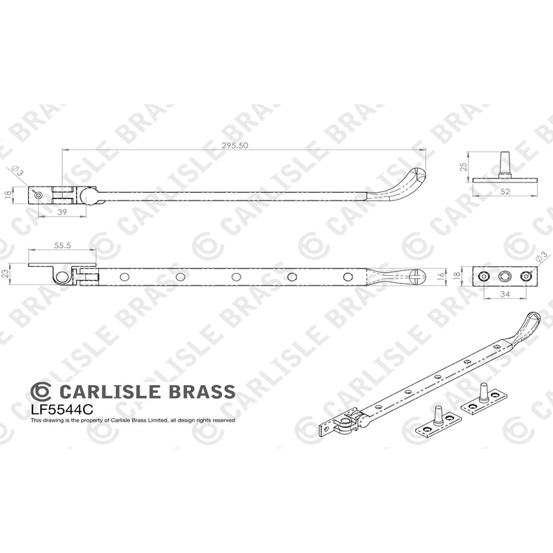 Carlisle Brass - Bulb End Casement Stay 305mm - Black Antique - LF5544C - Choice Handles