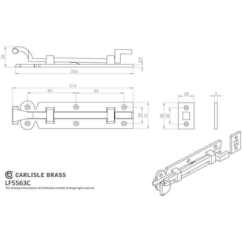 Carlisle Brass - Cranked Door Bolt 214mm - Black Antique - LF5563C - Choice Handles