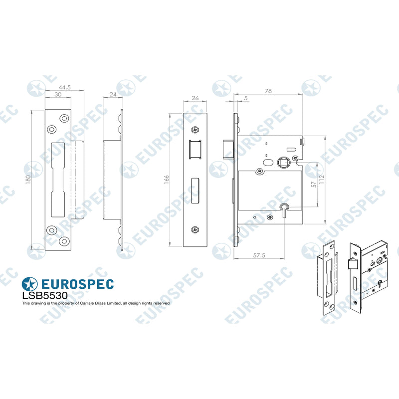 Eurospec - Easi T 5 Lever BS Sashlock 76mm - PVD - LSB5530PVD - Choice Handles