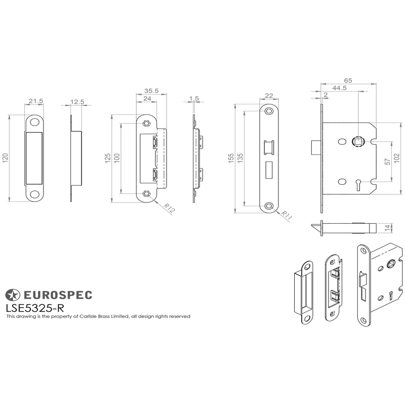 Eurospec - Contract 3 Lever Sashlock Radius 64mm - Nickel Plate - LSE5325NP/R - Choice Handles