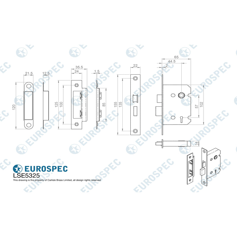 Eurospec - Contract 3 Lever Sashlock 64mm - Satin Nickel - LSE5325SN - Choice Handles