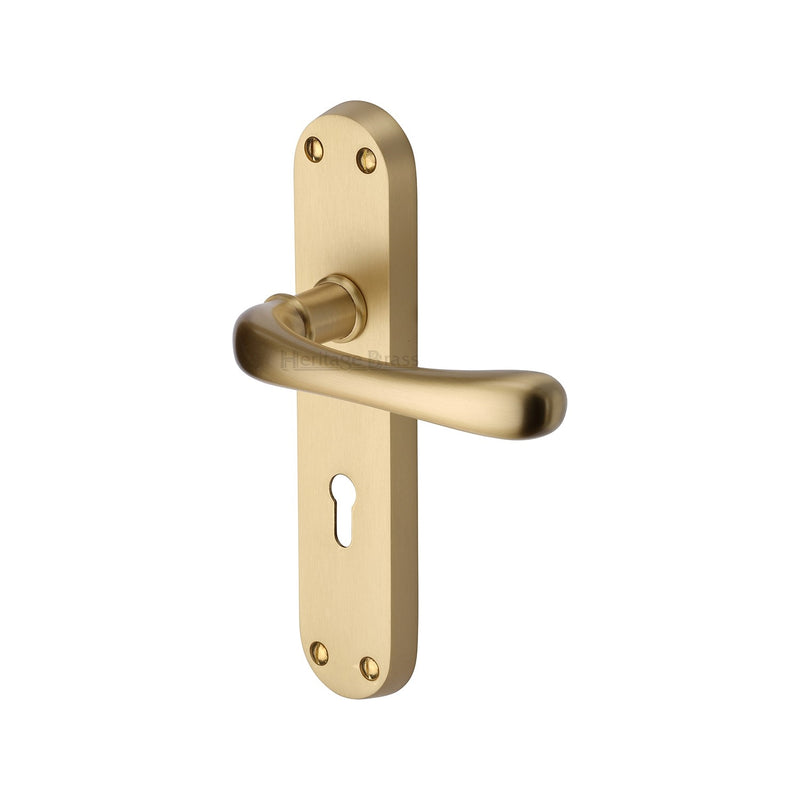 Heritage Brass Door Handle Lever Lock Luna Design Satin Brass finish - LUN5300-SB - Choice Handles