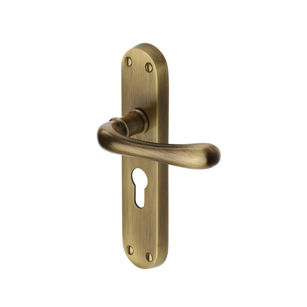 Heritage Brass Door Handle for Euro Profile Plate Luna Design Antique finish - LUN5348-AT - Choice Handles