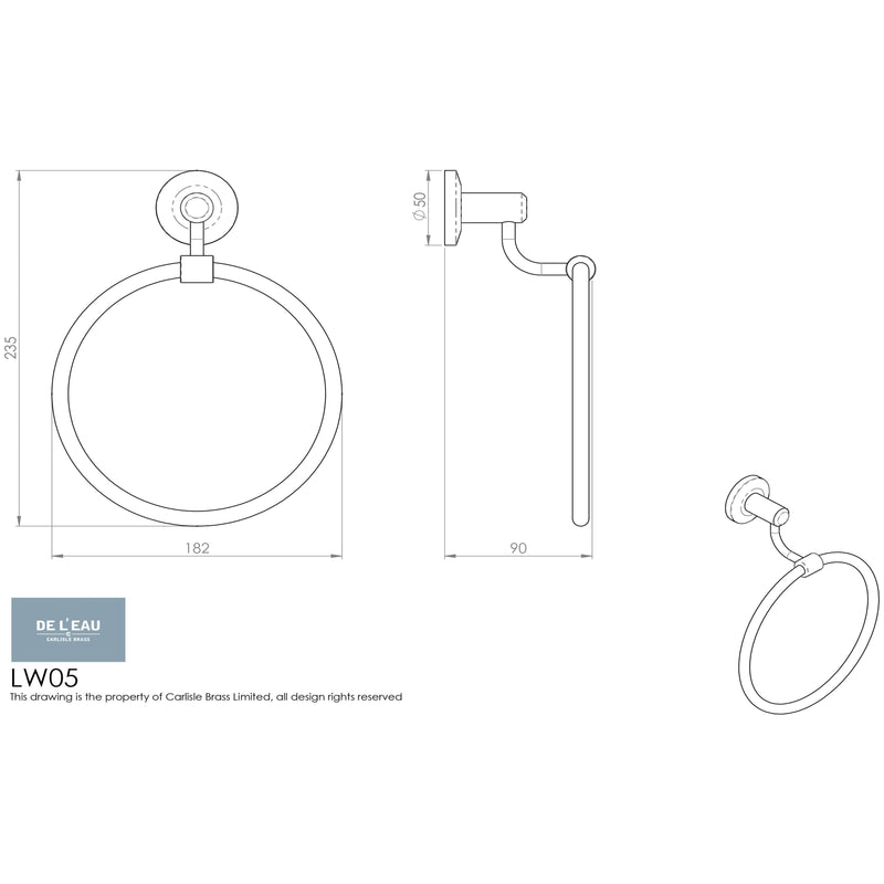 Carlisle Brass - Tempo Towel Ring - 182mm Dia. - Concealed Fix - Polished Chrome - LW05CP