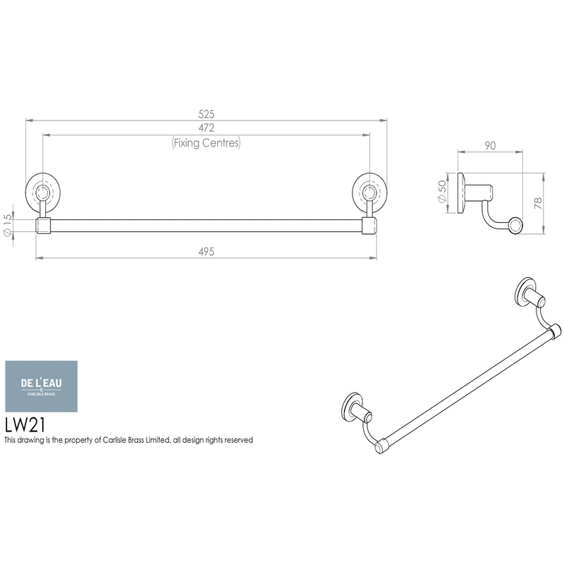 Carlisle Brass - Tempo Towel Rail - 475mm C/C - Concealed Fix - Polished Chrome - LW21CP