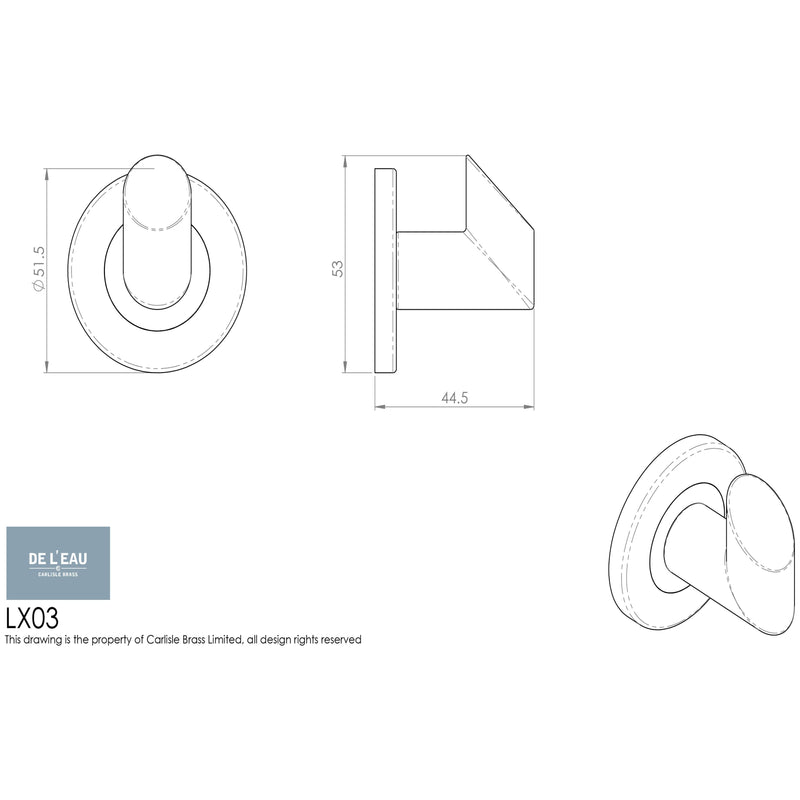 Carlisle Brass - Robe Hook - 44mm - Concealed Fix - Stainless Steel - LX03SS - Choice Handles
