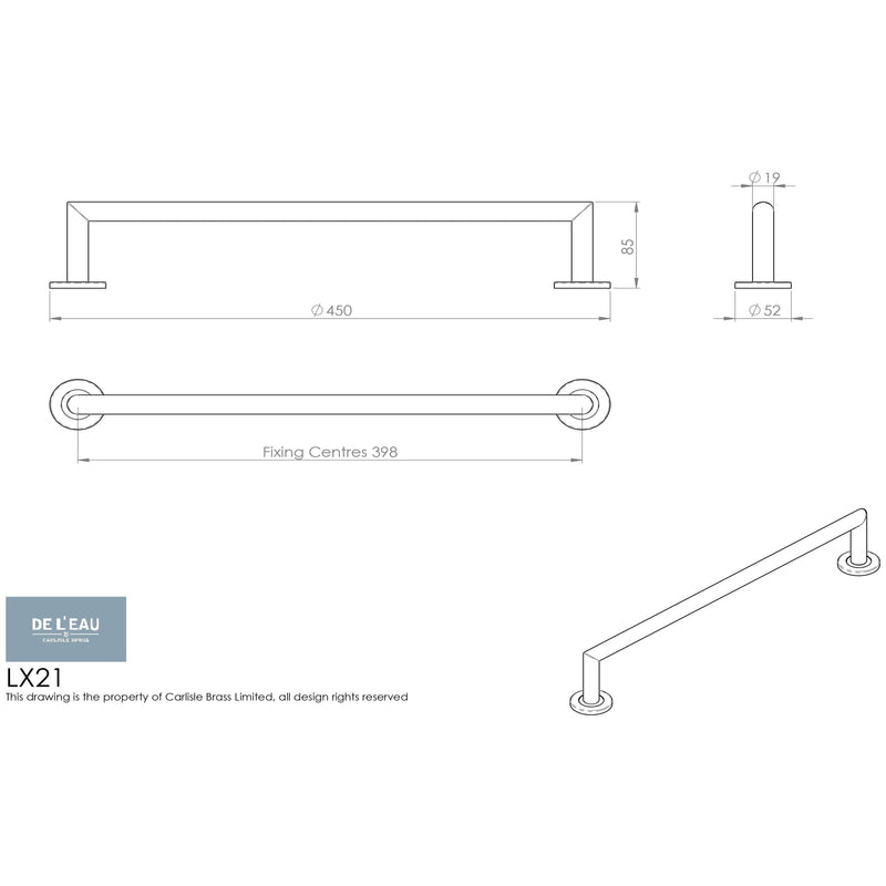 Carlisle Brass - Mitred Towel Rail - 400mm C/C - Concealed Fix - Stainless Steel - LX21SS - Choice Handles