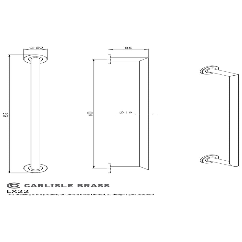 Carlisle Brass - Mitred Towel Rail - 600mm C/C - Concealed Fix - Stainless Steel - LX22SS - Choice Handles