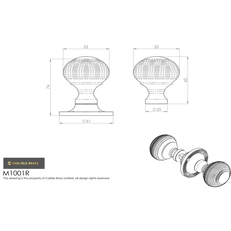 Carlisle Brass - Queen Anne Mortice Rim Knob - Polished Brass - M1001R - Choice Handles