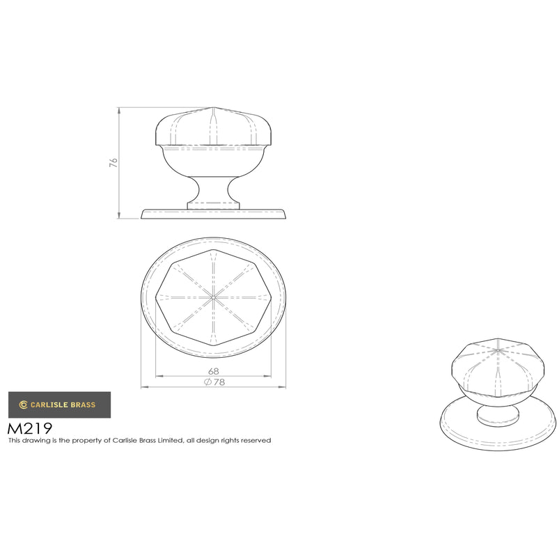 Carlisle Brass - Octagonal Centre Door Knob - PVD - M219PVD - Choice Handles
