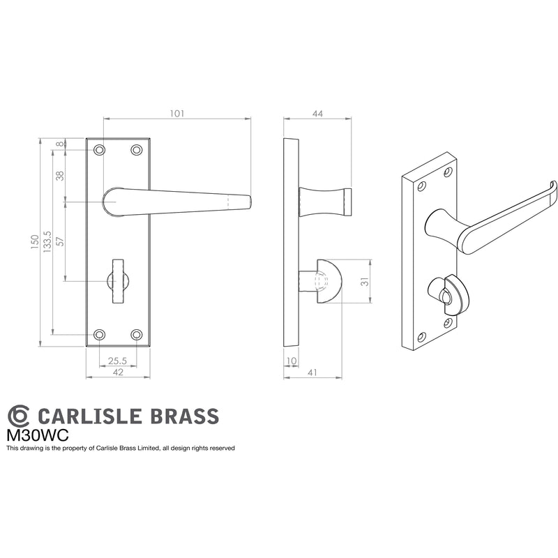 Carlisle Brass - Victorian Lever on WC Bathroom Backplate - Polished Brass - M30WC - Choice Handles