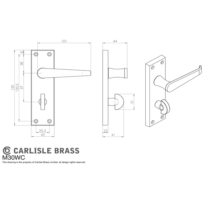 Carlisle Brass - Victorian Lever on WC Bathroom Backplate - Polished Chrome - M30WCCP - Choice Handles