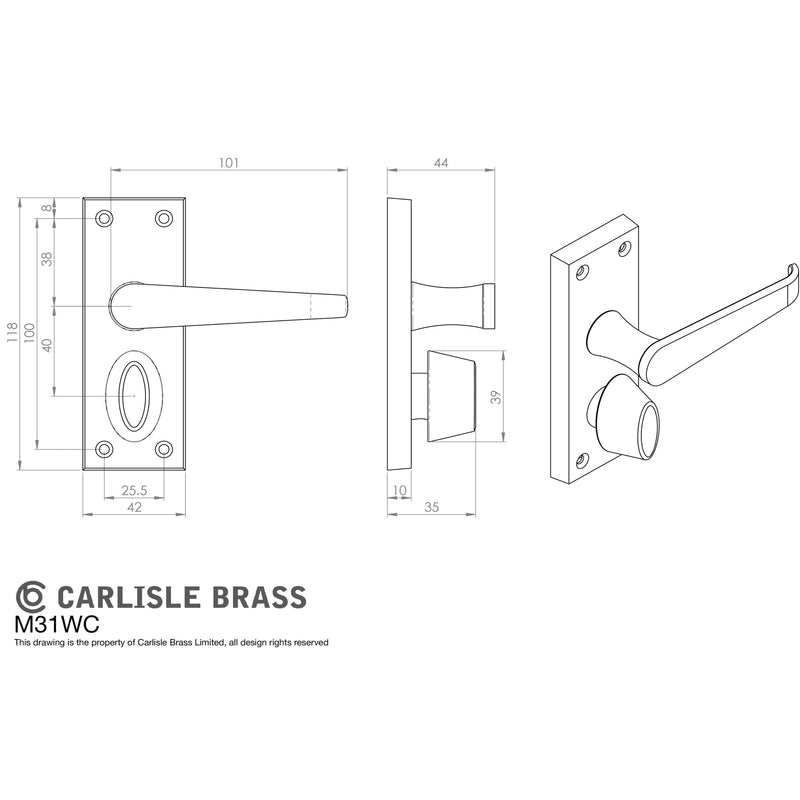 Carlisle Brass - Victorian Lever on Privacy Backplate - Polished Chrome - M31WCCP - Choice Handles