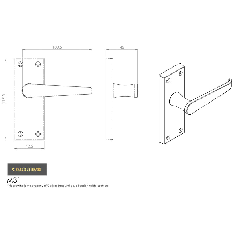 Carlisle Brass - Victorian Lever on Latch Backplate - Polished Chrome - M31CP - Choice Handles