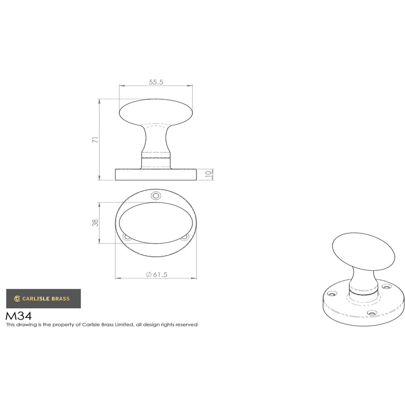 Carlisle Brass - Oval Mortice Knob - Satin Chrome - M34SCP - Choice Handles