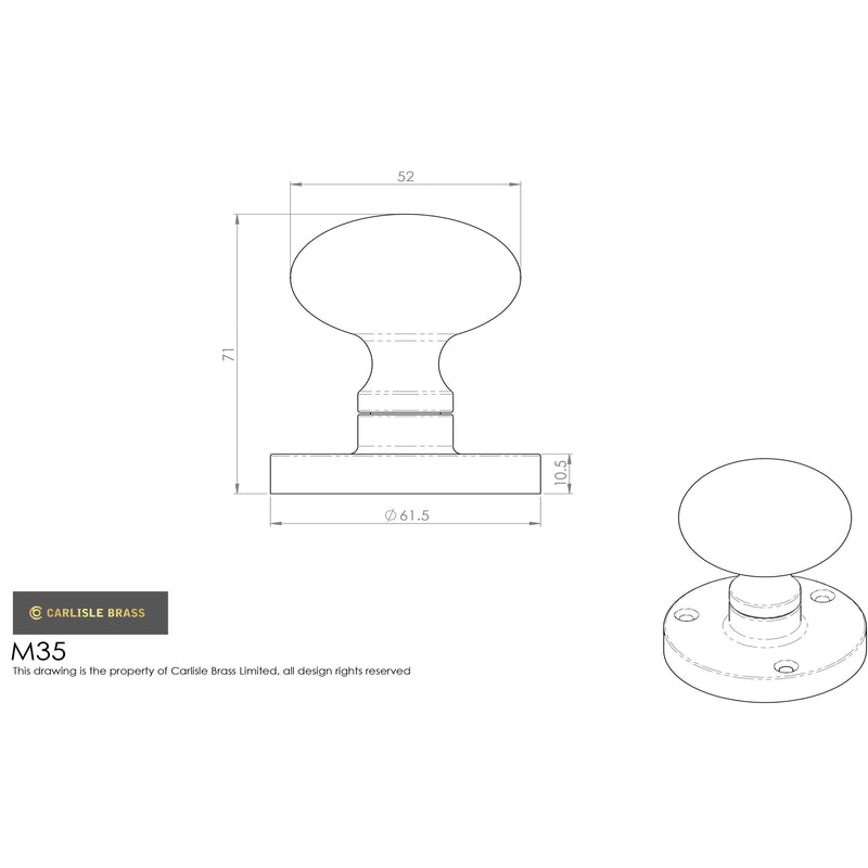 Carlisle Brass - Mushroom Mortice Knob - Satin Chrome - M35SCP - Choice Handles