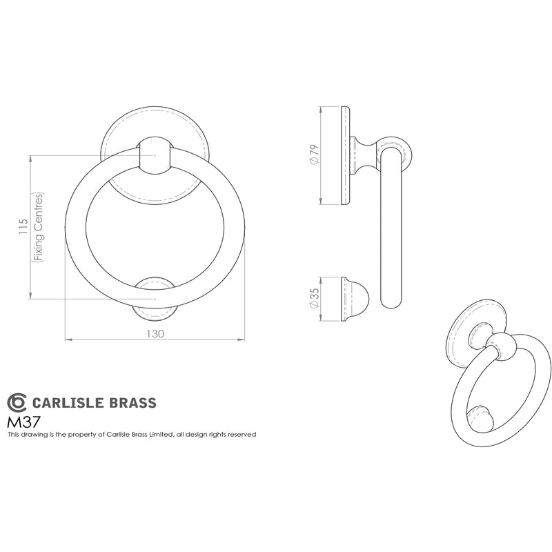 Carlisle Brass - Ring Door Knocker - Polished Brass - M37 - Choice Handles