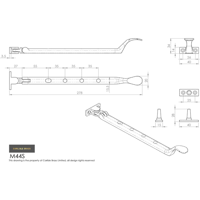 Carlisle Brass - Victorian Casement Stay 270mm - Polished Brass - M44S - Choice Handles