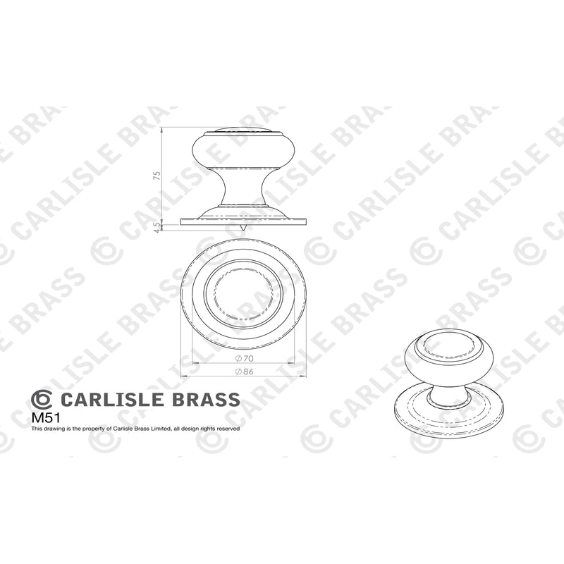 Carlisle Brass - Centre Door Knob - Polished Brass - M51 - Choice Handles