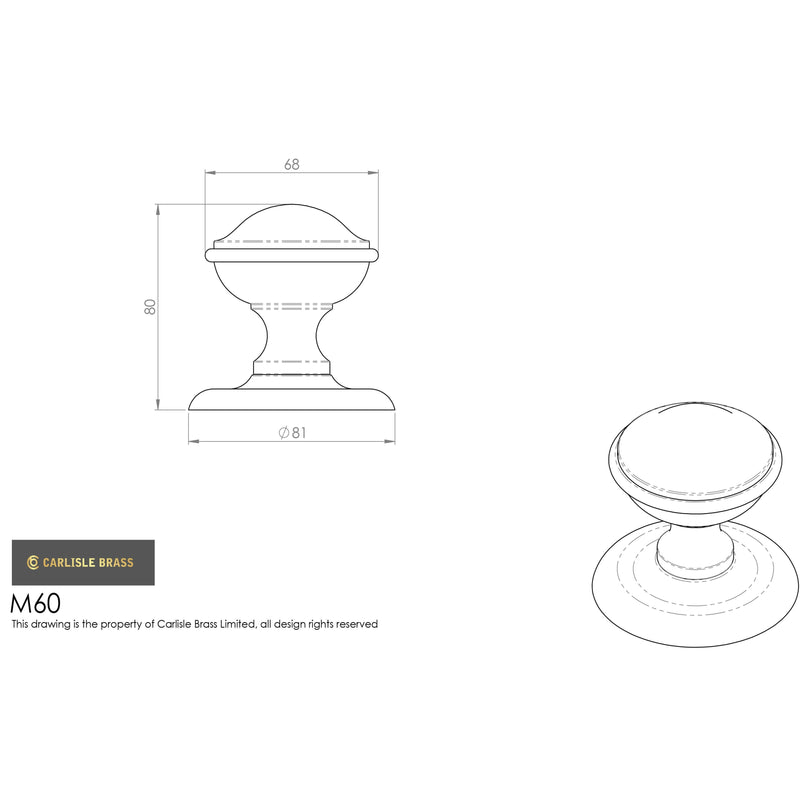 Carlisle Brass - Round Centre Door Knob - Satin Chrome - M60SC - Choice Handles