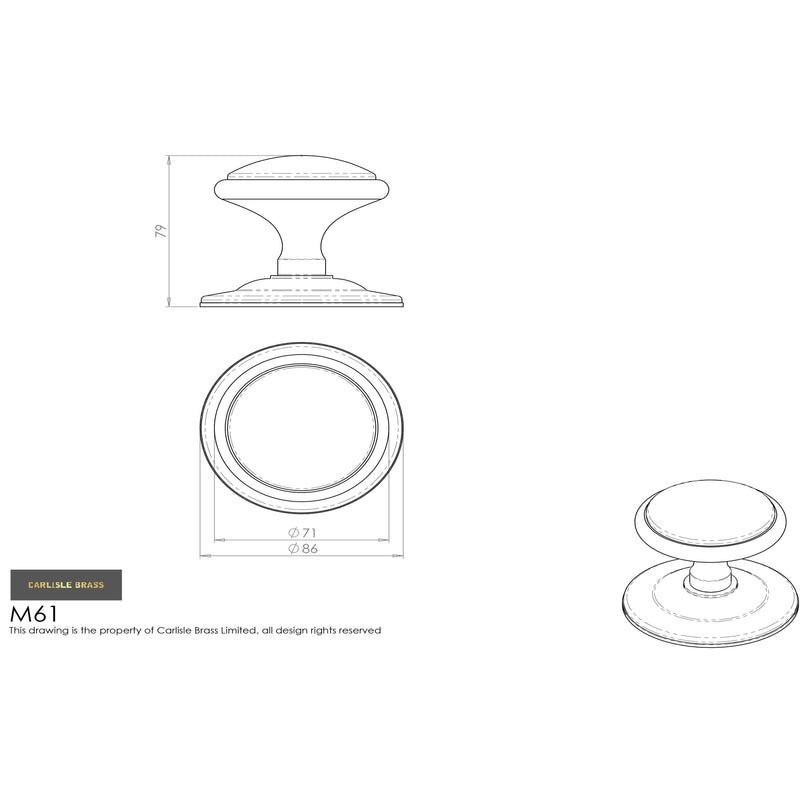 Carlisle Brass - Round Centre Door Knob - Polished Brass - M61 - Choice Handles