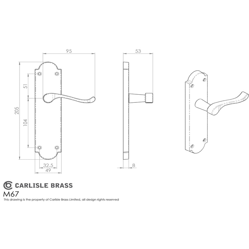Carlisle Brass - Victorian Scroll Lever on Shaped Latch Backplate - Satin Chrome - M67SC - Choice Handles