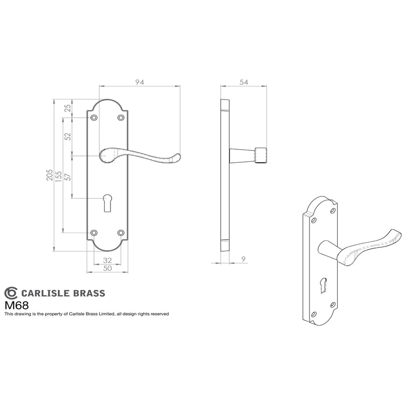 Carlisle Brass - Victorian Scroll Lever on Shaped Lock Backplate - Polished Chrome - M68CP - Choice Handles