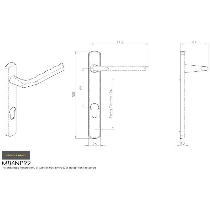 Carlisle Brass - Narrow Plate with Straight Lever 92mm c/c - Polished Chrome M86NP92CP - Choice Handles
