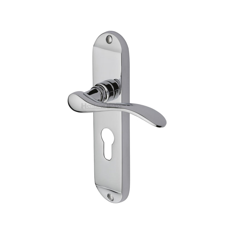 Heritage Brass Door Handle for Euro Profile Plate Maya Design Polished Chrome finish - MAY7648-PC - Choice Handles