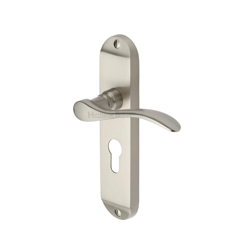 Heritage Brass Door Handle for Euro Profile Plate Maya Design Satin Nickel finish - MAY7648-SN - Choice Handles