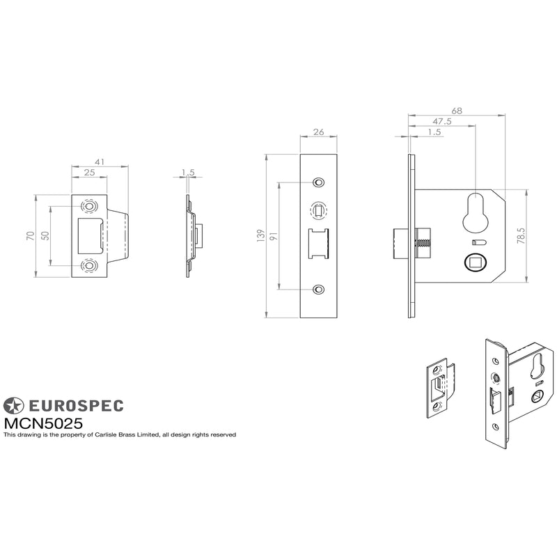 Eurospec - Easi-T Euro Profile Cylinder Night Latch - Case Only 64mm - Satin Stainless Steel - MCN5025SSS - Choice Handles