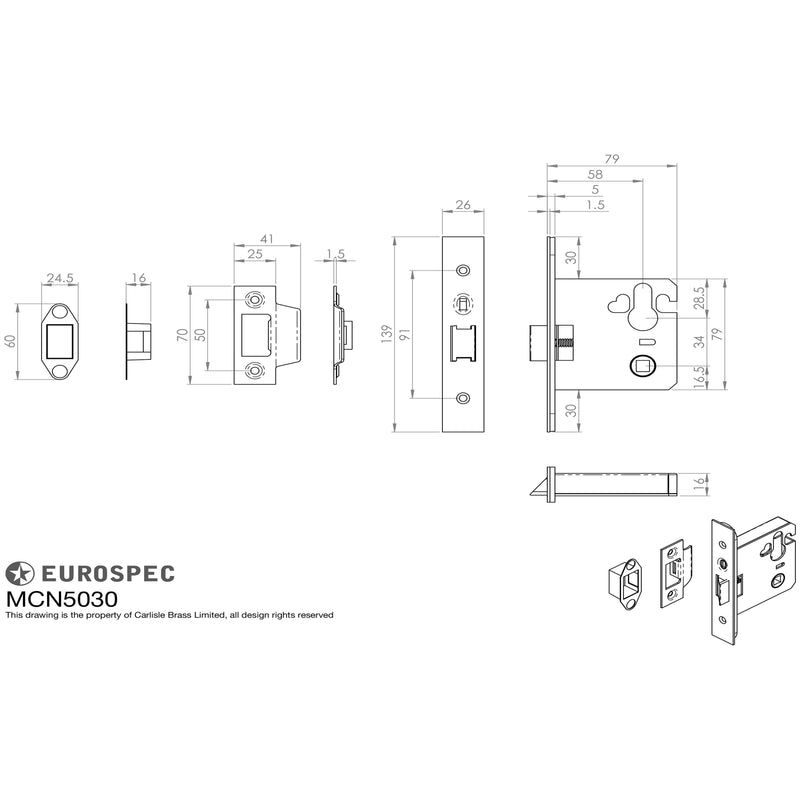 Eurospec - Easi-T Euro Profile Cylinder Night Latch - Case Only 76mm - Satin Stainless Steel - MCN5030SSS - Choice Handles