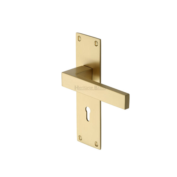 Heritage Brass Door Handle Lever Lock Metro Design Satin Brass finish - MET4900-SB - Choice Handles