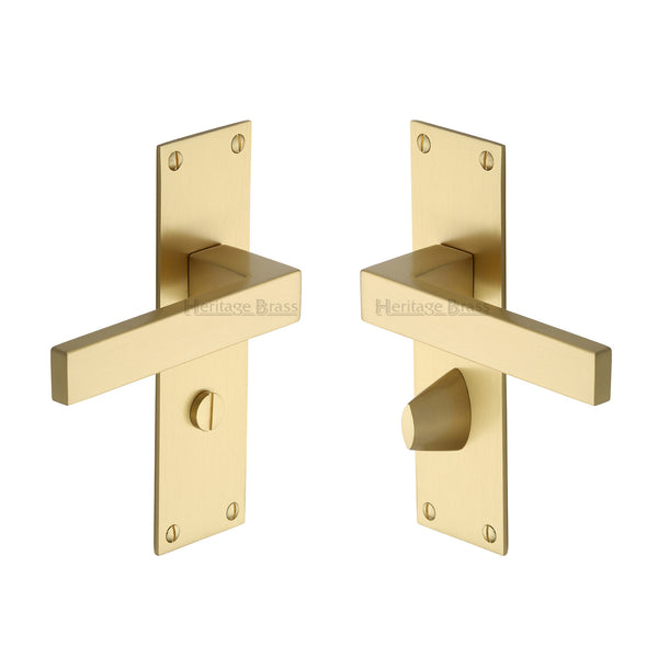 Heritage Brass Door Handle for Bathroom Metro Design Satin Brass finish - MET4930-SB - Choice Handles