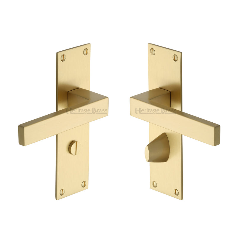 Heritage Brass Door Handle for Bathroom Metro Design Satin Brass finish - MET4930-SB - Choice Handles