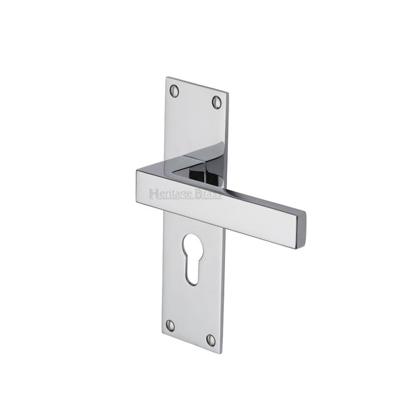 Heritage Brass Door Handle for Euro Profile Plate Metro Design Polished Chrome finish - MET4948-PC - Choice Handles