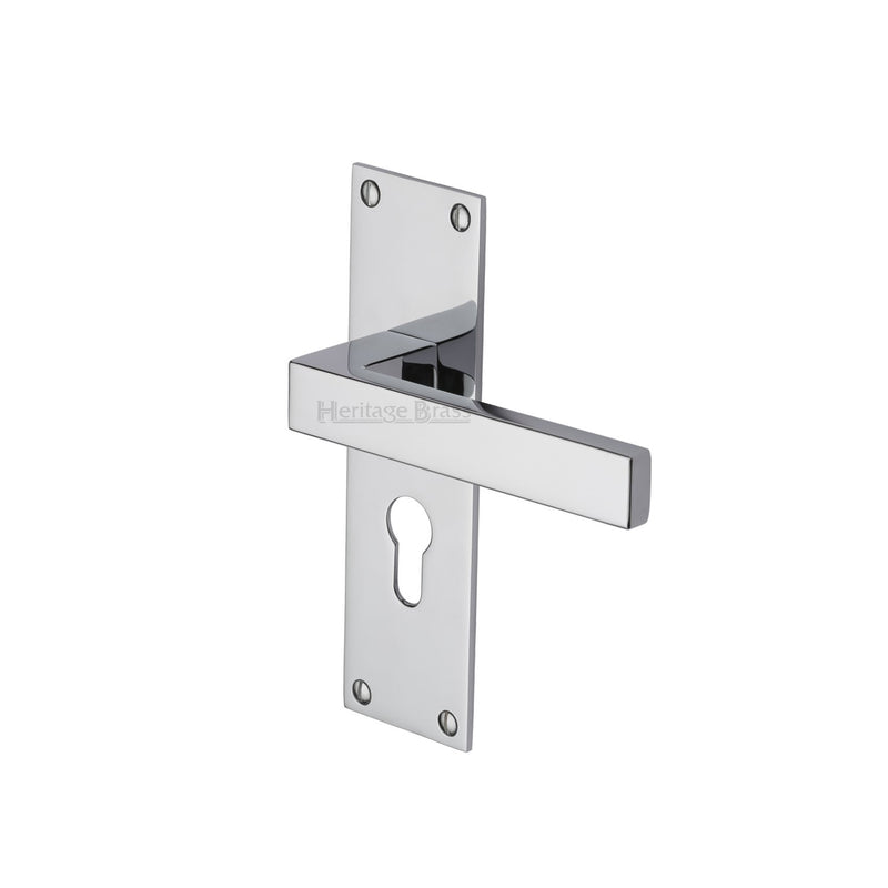 Heritage Brass Door Handle for Euro Profile Plate Metro Design Polished Chrome finish - MET4948-PC - Choice Handles
