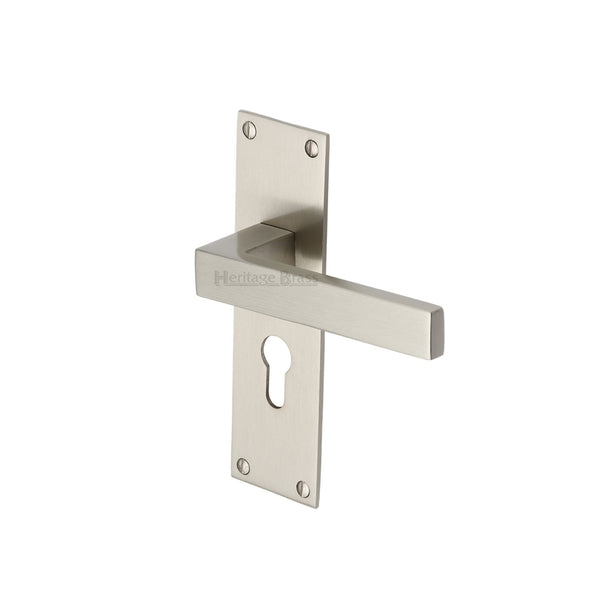 Heritage Brass Door Handle for Euro Profile Plate Metro Design Satin Nickel finish - MET4948-SN - Choice Handles