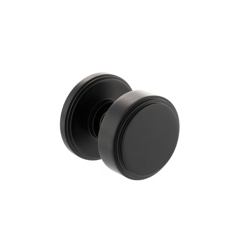 Millhouse Brass Boulton Solid Brass Stepped Mortice Door Knob on Concealed Fix Rose - Matt Black - MH350SMKMBSOLID