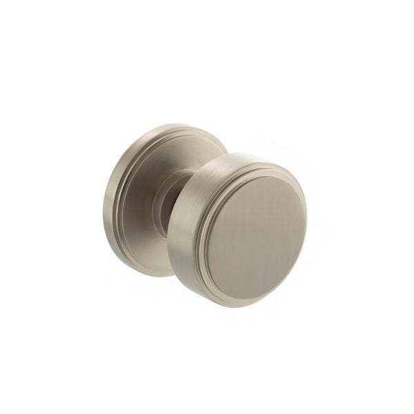 Millhouse Brass Boulton Solid Brass Stepped Mortice Door Knob on Concealed Fix Rose - Satin Nickel - MH350SMKSNSOLID