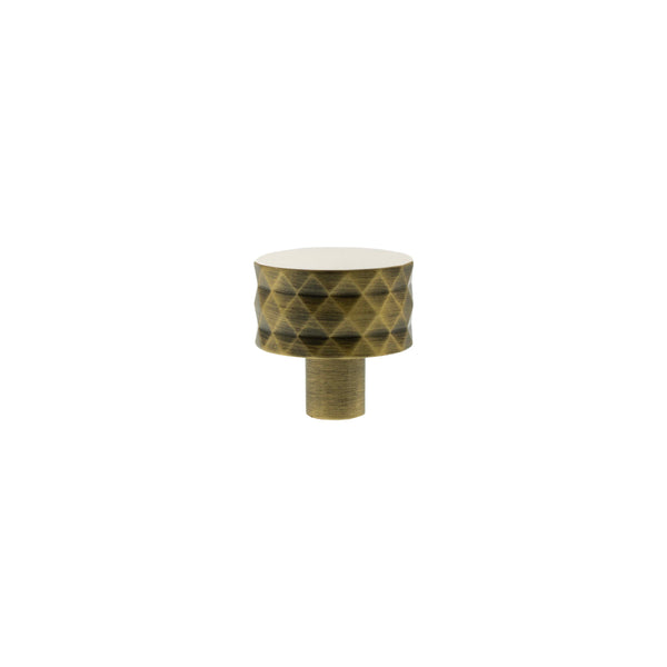 Millhouse Brass Chrysler Diamond Round Cabinet Knob Handle - Antique Brass - MHCD1530AB - Choice Handles